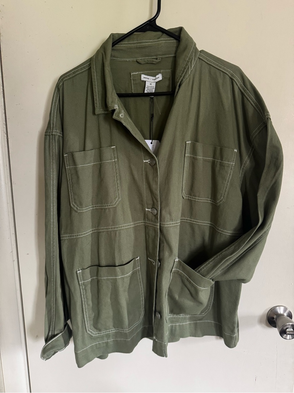 Olive Utility Jacket with Contrast Stitching by Unknown Brand